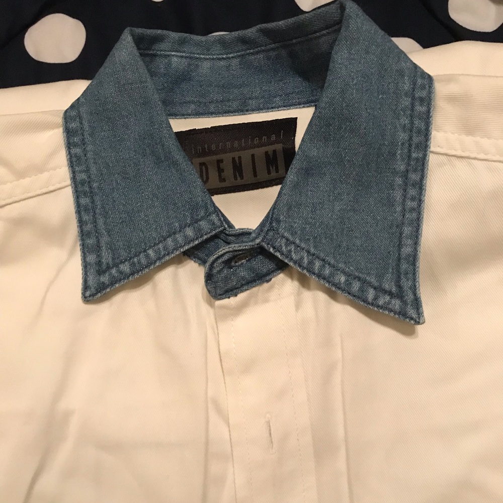 Shirt white denim blue collar